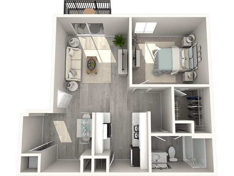 Floor plan for 1 bed, 1 bath, 645 sqft